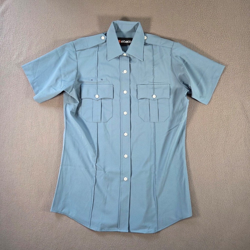 Elbeco Uniform Shirt NEW Mens 40 Blue Short Sleeve Button Up Utility Poly